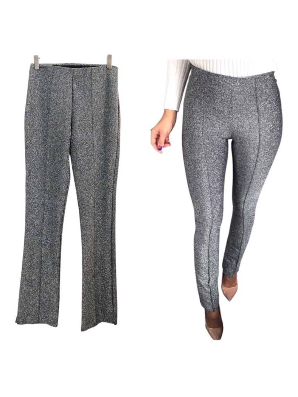 Zara | Silver Metallic Pants Leggings Small Shimmery